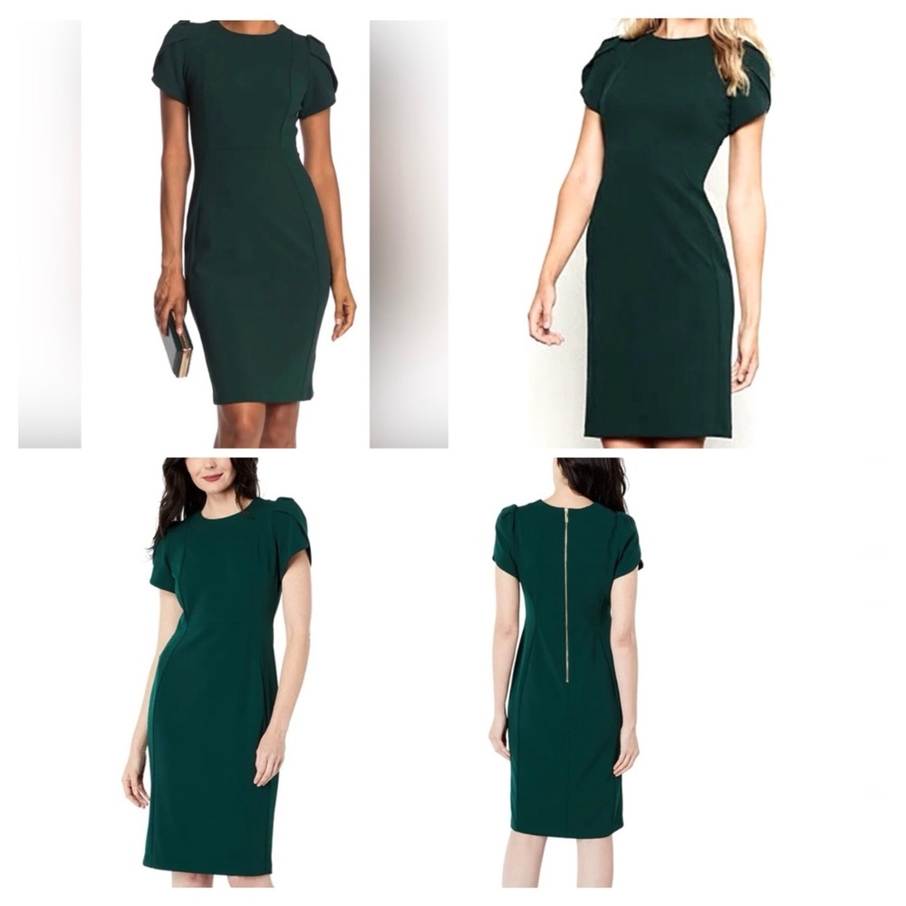Calvin Klein Forest Green Tulip Sleeve Midi Sheath Dress Plus Size Wiggle formal